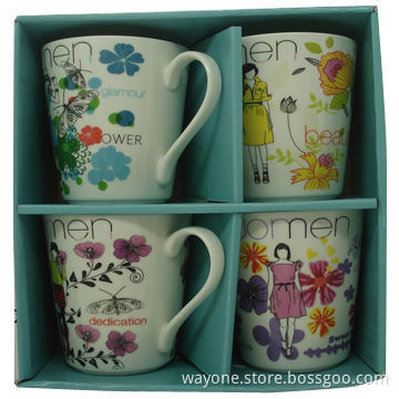 4-piece Fashion Women's Mugs with Matching Display Box, Made of Fine China